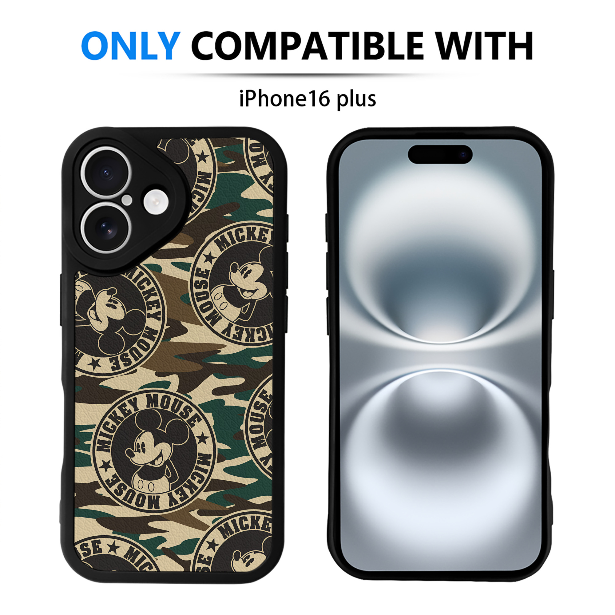 （画像用） ミッキーマウス Mickey Mouse 【iPhone 16シリーズ対応】シリコンスマホケース（レザー調） 材質：シリコン